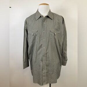 PANHANDLE SLIM Men's Green Western Pearl Snap Rodeo Plaid Shirt, sz 18 x 35